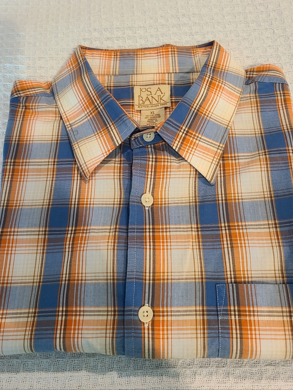 Jos. A. Bank XL Orange and Blue Plaid Button-Down Shirt